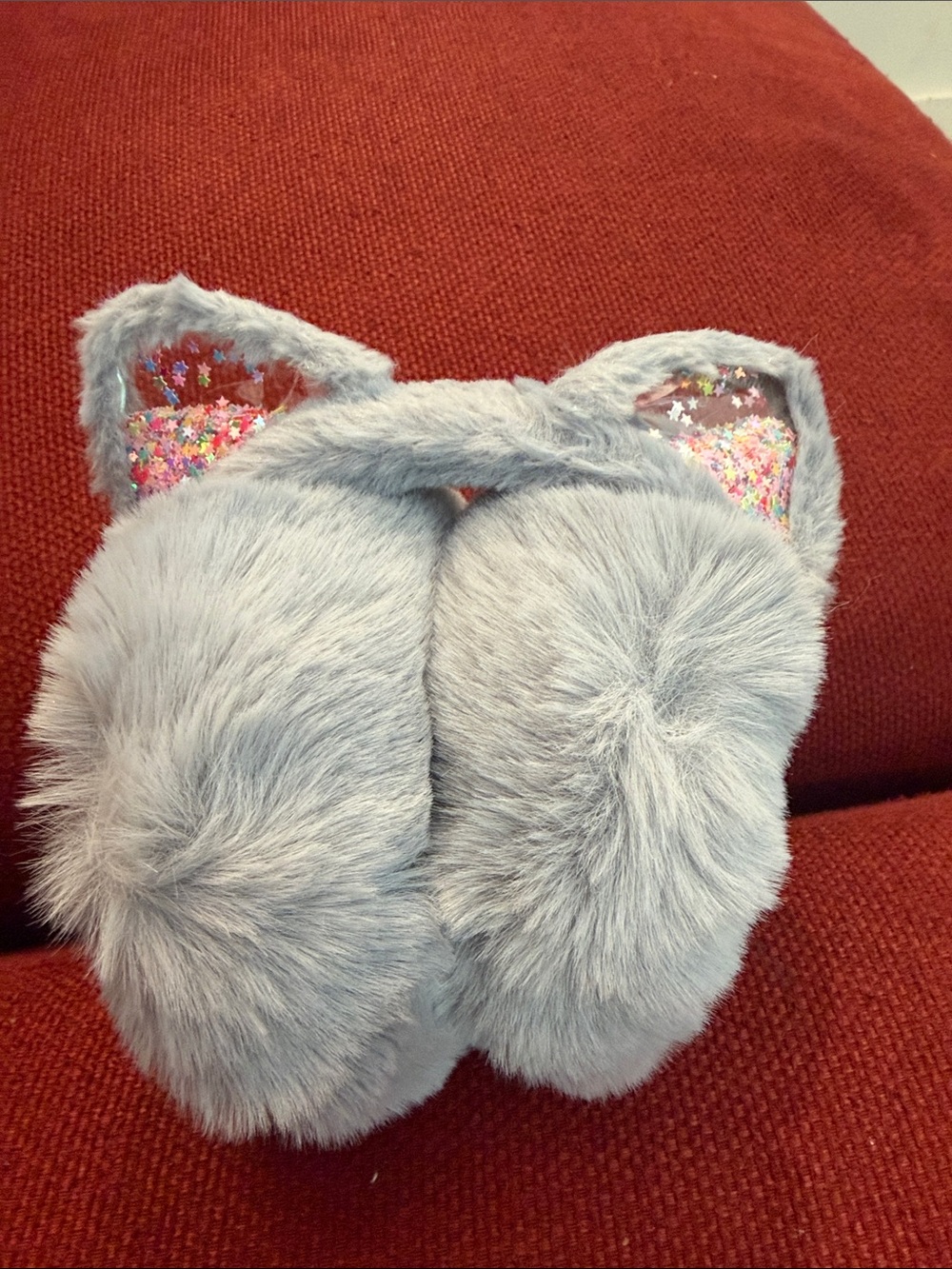 Grey Faux Fur Kids Ear Muffs with Sequin Cat Ears